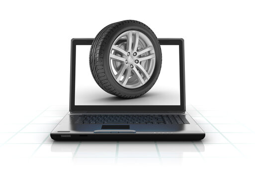Computer Laptop with Car Wheel