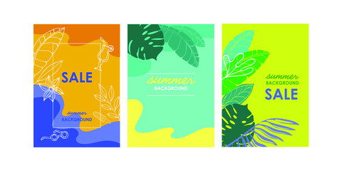 Set of summer backgrounds. Discount banner.