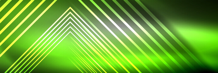 Obraz premium Shiny neon glowing techno lines, hi-tech futuristic abstract background template with square shapes