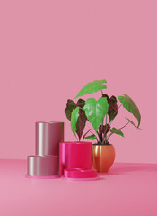 pink stand metalic 3d render On Pink Background