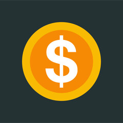 dollar currency icon isolated on dark background, coin dollar money black white for icon, dollar money symbol in circle coin shape, flat icon currency coin for button info graphics simple, vector