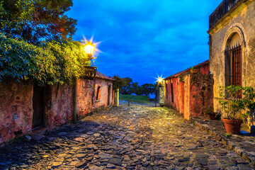 De los suspiros Street, at twilight, in a cloudy twilight. Colonia del Sacramento, Uruguay.