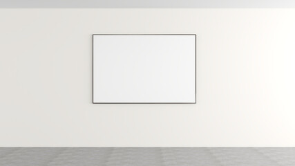 3D Mockup rendering. Office interior White walls and blank picture frames for mounting pictures Or advertising media Dark concrete office flooring It is a modern style decoration.