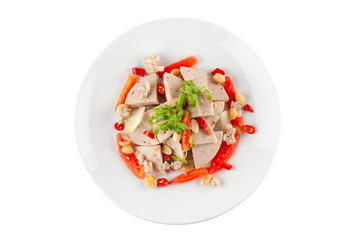 Spicy Vietnamese Sausage Salad on white ceramic plate