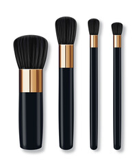 Makeup brush, beauty product 3d realistic set, isolated brushes on the white background vector illustration