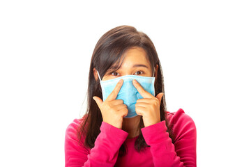 Young asian woman arranging an anti virus protection mask