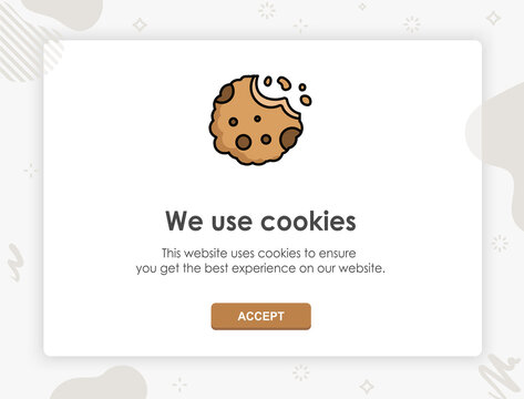 Internet web pop up for cookie policy notification. This website uses cookies.