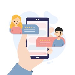 People chatting through a mobile app.  Online application for messaging. Hand holding a smartphone.