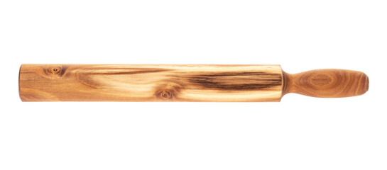 Short wooden rolling pin isolated on white background