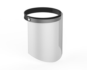 Medical face mask or shield. Transparent plastic helmet. Corona virus quarantine concept. Protective measures for flu. 3d illustration