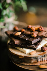 chocolate bars on a Board with nuts