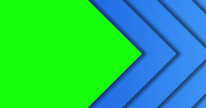  Abstract horizontal transition of blue arrows or triangle scrolling on green screen chroma key background. Drag effect edition. Geometric slide. 4k animation
