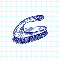 Hand-drawn sketch of cleaning brush on a white background. Cleaning equipment. Housekeeping and house work.	
