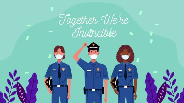 police officers with together we are invincible message campaign