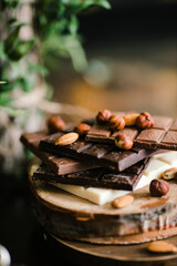 chocolate bars on a Board with nuts