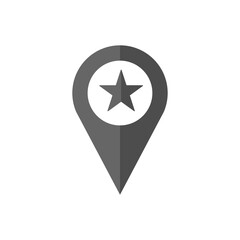 Vector map geo point with star icon.  Map pin filled flat sign for mobile concept and web design.  