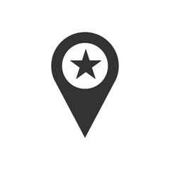 Vector map geo point with star icon.  Map pin filled flat sign for mobile concept and web design.  
