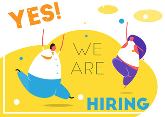 Naklejka premium We are hiring. Job vacancy announcement. Simplistic flat vector illustration.