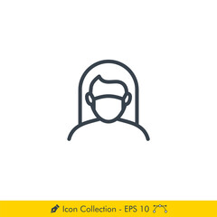 Face Mask Woman Icon / Vector - In Line / Stroke Design