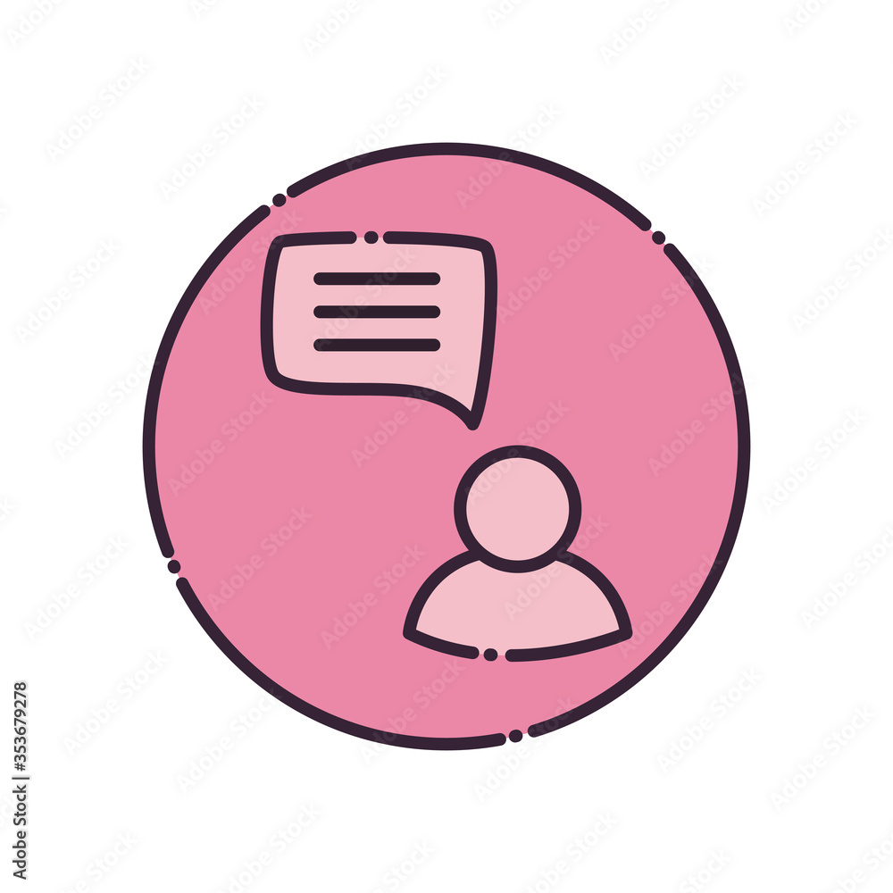 Poster avatar with communication bubble fill style icon vector design