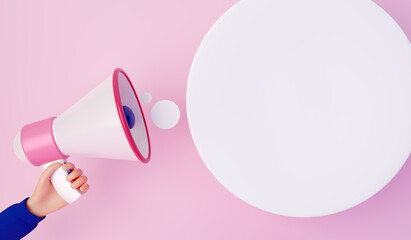 Hand holding megaphone. 3d render