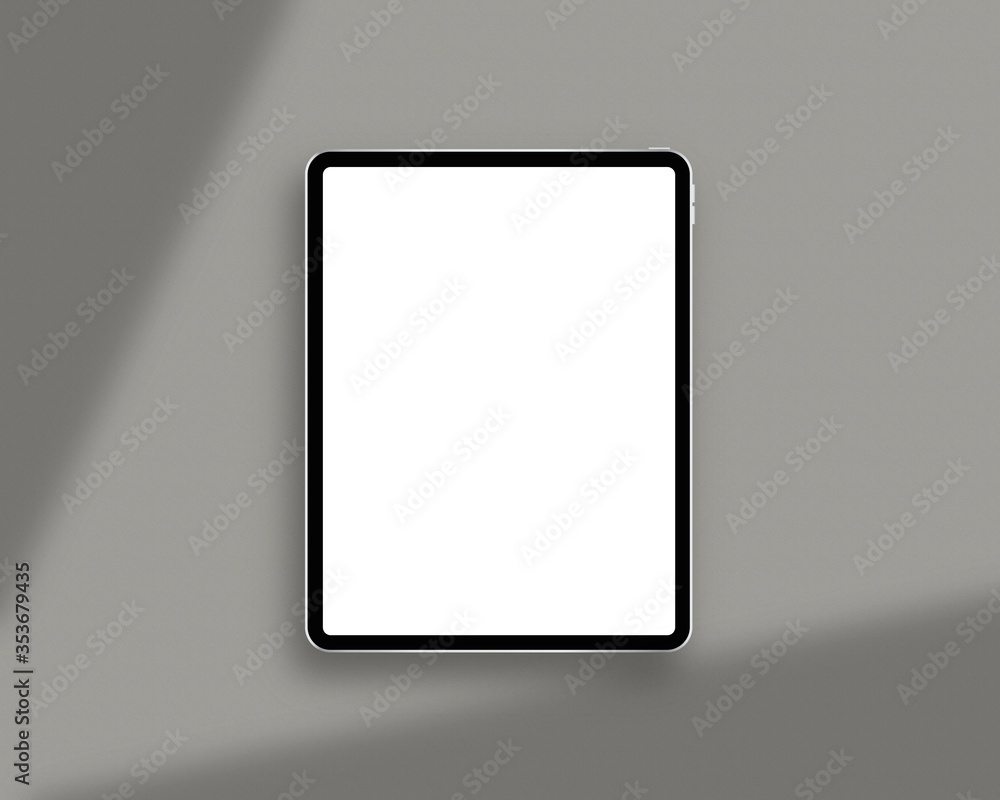 Poster modern tablet with blank white screen. mockup template with shadow overlay. photo mockup with clippi