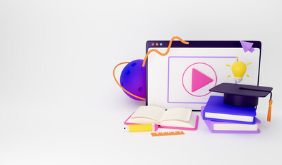Concept for online education, home study, distance education and online courses. Illustration for web banners, hero images, printed materials. 3d render