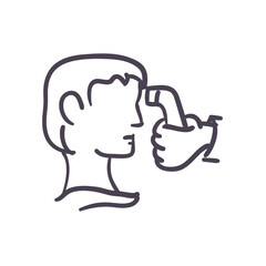 Hand with thermometer gun checking man line style icon vector design