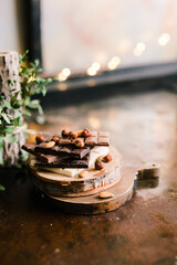 chocolate bars on a Board with nuts