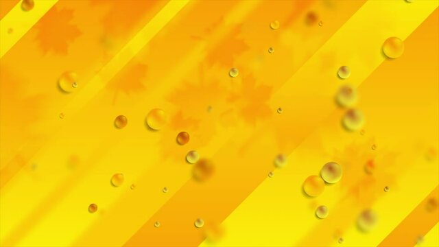 Bright orange autumn motion background with maple leaves and glossy beads. Video animation Ultra HD 4K 3840x2160