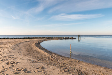 sandy beach with a blue sky