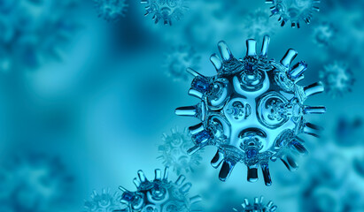 Covid-19 Coronavirus microscope close up concept. Coronaviruses influenza background, pandemic medical health risk virus visualization. 3d rendering