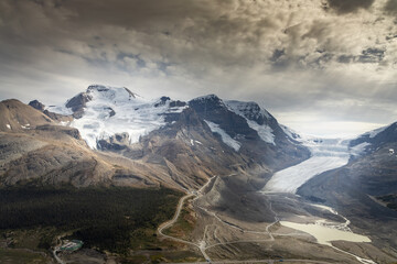 Dramatic Landscape around Athabasca Glacier and Columbia Icefields in Jasper National Park, Alberta, Canada (Canadian Rockies, Rocky Mountains)