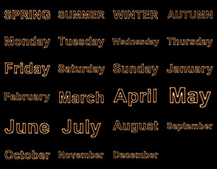 Days of the week, months and seasons. Illustration.