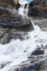 Bow Glacier Falls tumbling down to Bow Lake, Banff National Park, Alberta, Canada