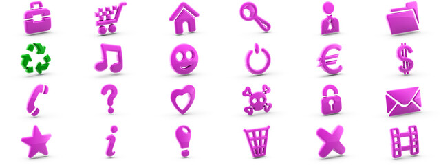 Collection of different icons. 3D Illustration.