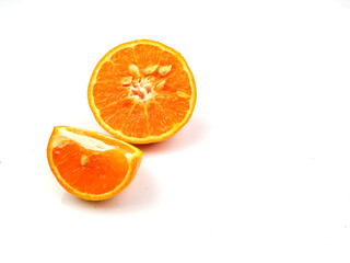 Oranges, sliced fruit on a white background High in vitamin C and anti-oxidants