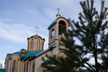 Domes of christian church on sky background
