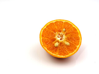 Fototapeta premium Oranges, sliced fruit on a white background High in vitamin C and anti-oxidants