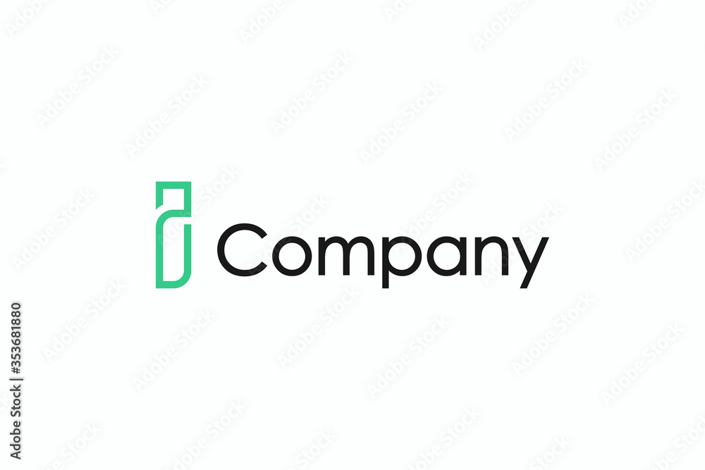 Poster simple initial letter i logo. green monogram linear style isolated on white background. usable for b