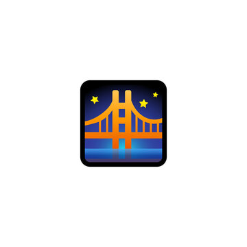 Bridge At Night Vector Icon. Isolated Bridge Cartoon Style Emoji, Emoticon  Illustration	