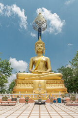 Buddha statue at the top of the mountain in Khao Kradong Forest 