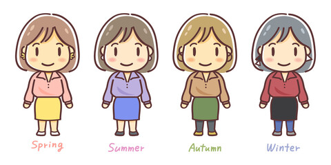 パーソナルカラー診断のイラスト（パーソナルカラー別ファッション）