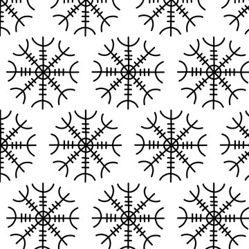 Aegishjalmur scandinavian symbol doodle pattern, vector illustration