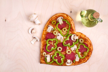 pizza, heart pizza, Valentine's day pizza, top view