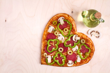 pizza, heart pizza, Valentine's day pizza, top view