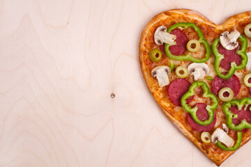 pizza, heart pizza, Valentine's day pizza, top view