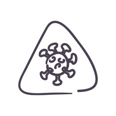 Covid 19 virus inside warning triangle line style icon vector design