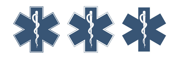 Star of Life. Blue six-pointed star in the center - the White Rod of Asclepius