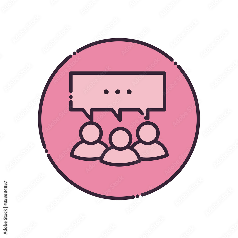 Poster avatars with communication bubble fill style icon vector design